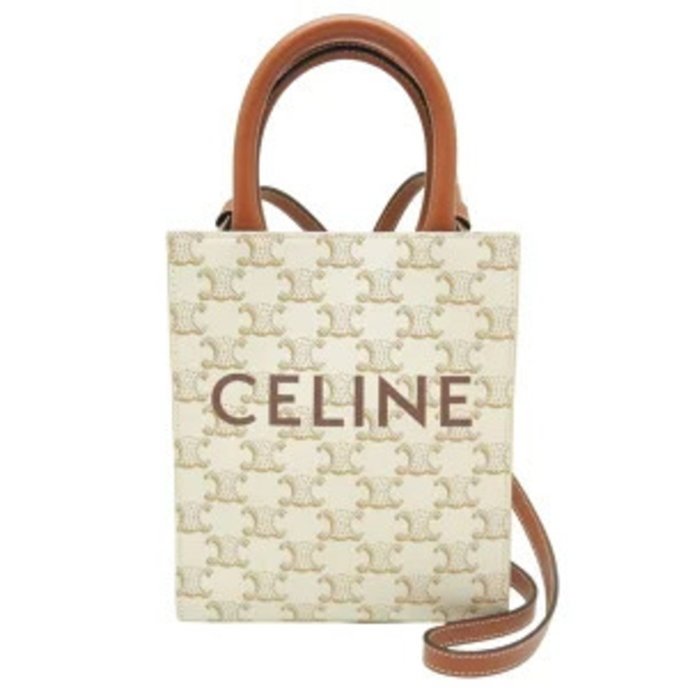 Celine Vertical Cabas Handbag Triomphe Calfskin Ivory White Brown - Picture 9 of 9